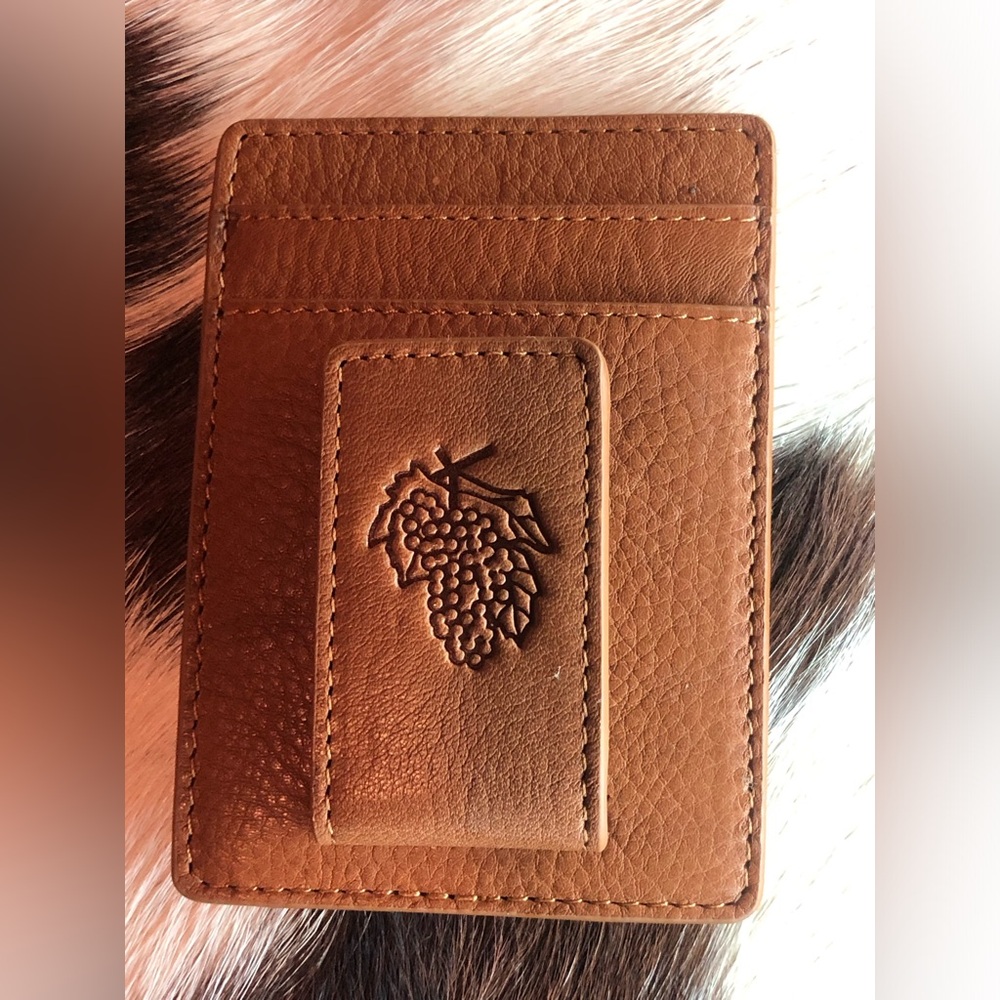 Saddle Brown Pebble Leather Card & Magnetic Bill Holder NWOT